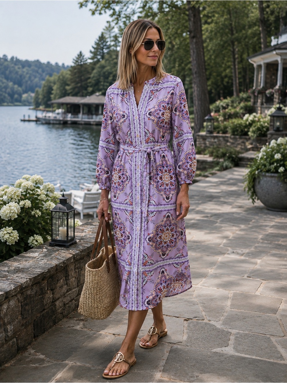 Ann Taylor Lilac Paisley Print Belted Midi Dress Size 6 NWT